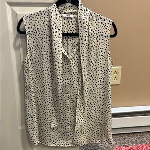 Black and Cream Sleeveless Tie Front Blouse